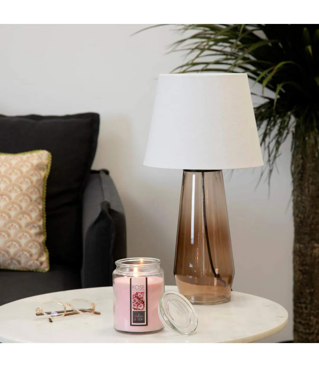 Bougie Parfumée en Verre Couvercle 510g Rose-3