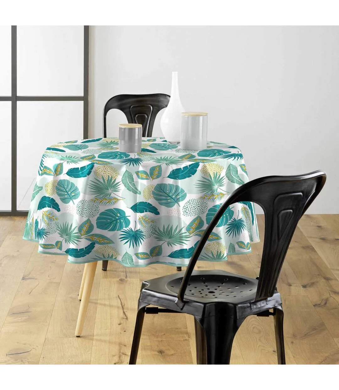 Nappe Toile Cirée Ronde Imprimé Plantania 160cm Bleu-3
