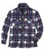 Men's Checked Fleece Overshirt - Ecru Blue Burgundy