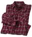 Men's Checked Flannel Shirt - Burgundy Grey Charcoal