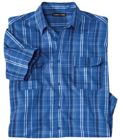 Modrá kostkovaná košile ze strečového materiálu