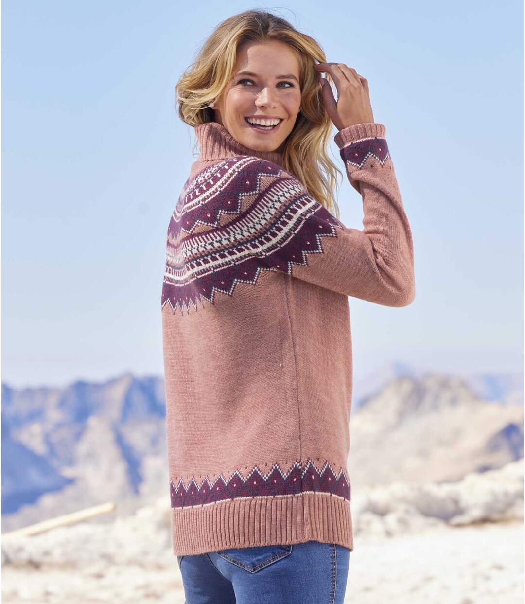 Women's Pink Roll-Neck Jumper  