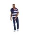 Mens Irregular Stripe Jersey Rugby Polo Shirt Navy White Pink Raging Bull-1