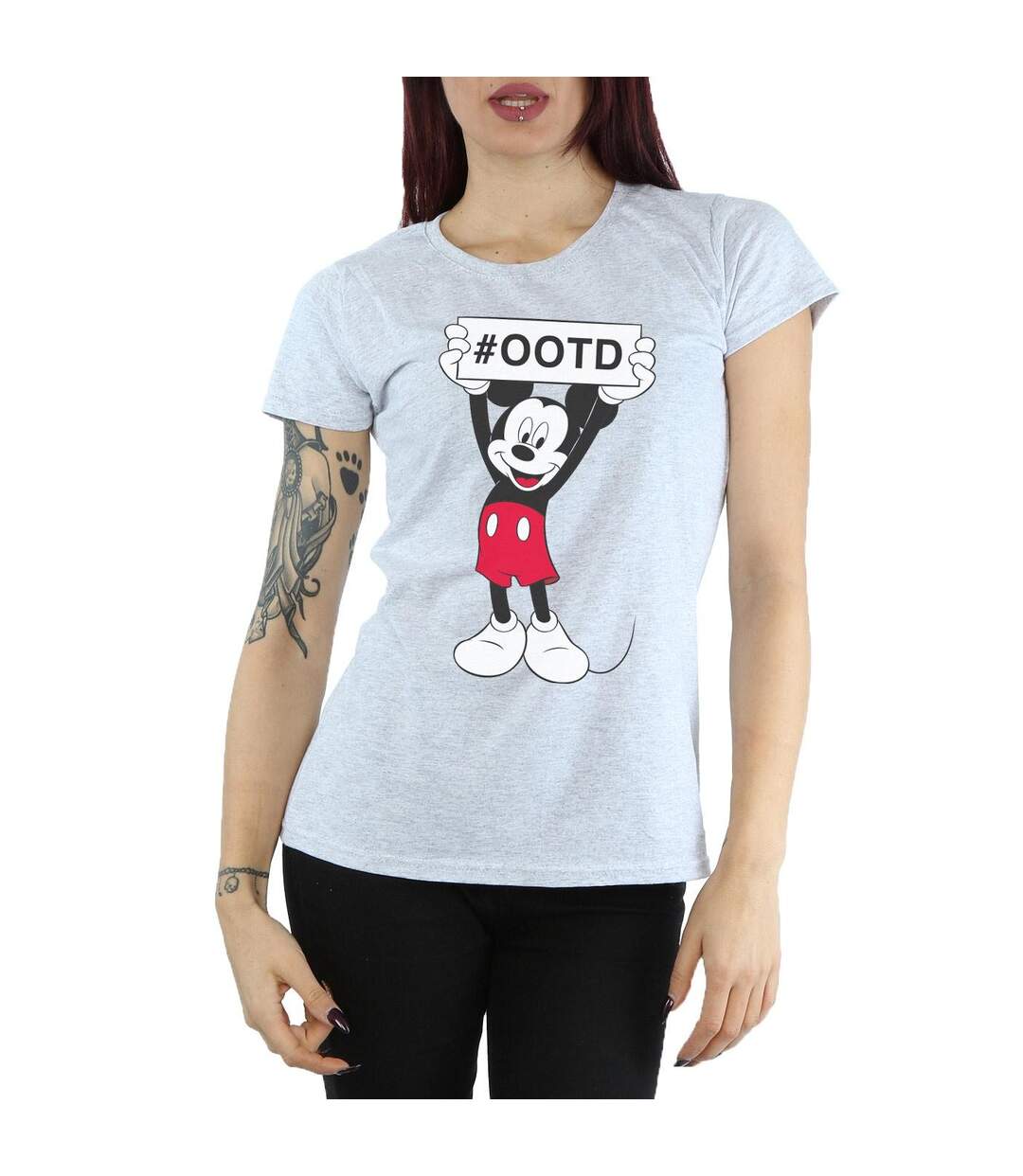 Disney T-shirt en coton Femme/Madame Mickey MouseOutfit Of The Day (Gris sportif) - UTBI31421-3
