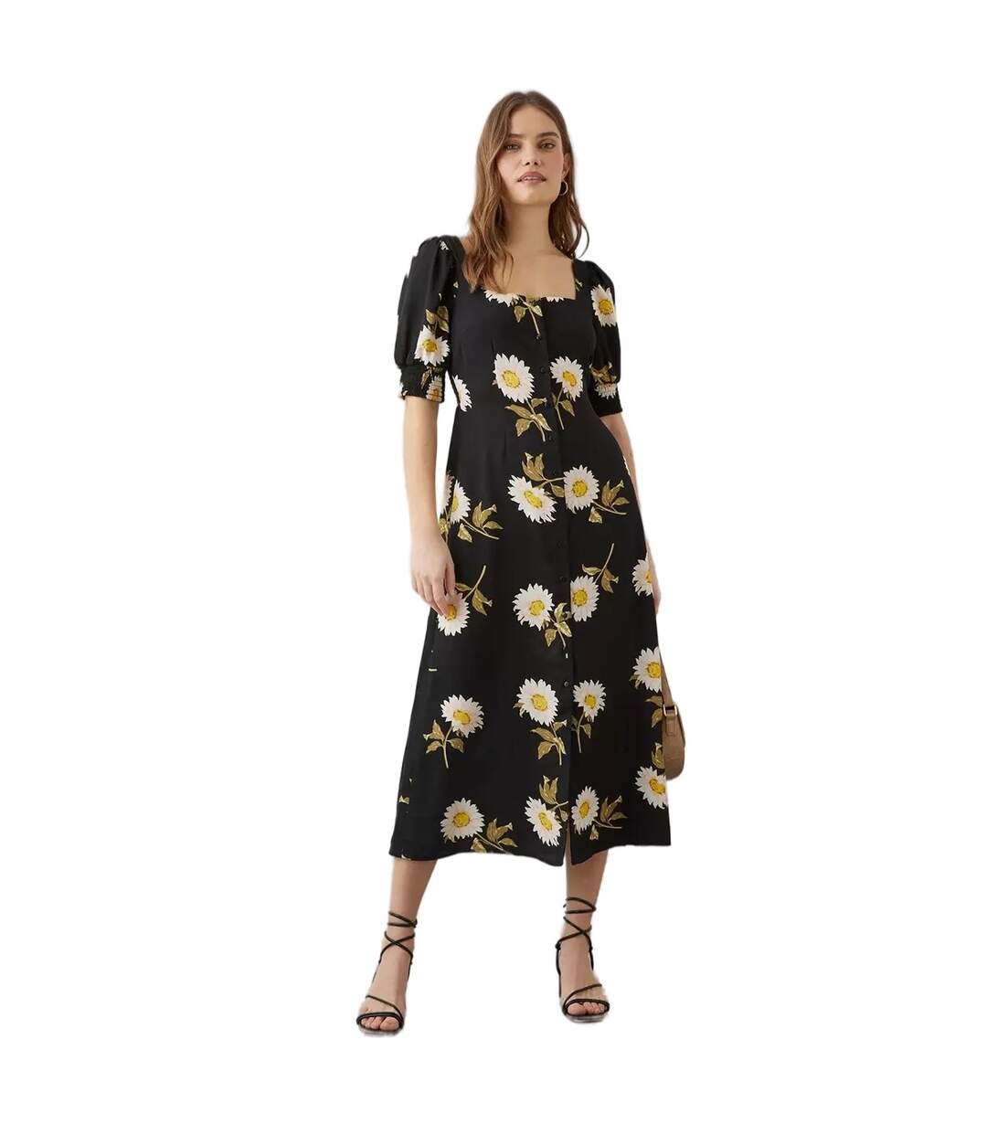 Womens/ladies floral button-down midi dress black Dorothy Perkins