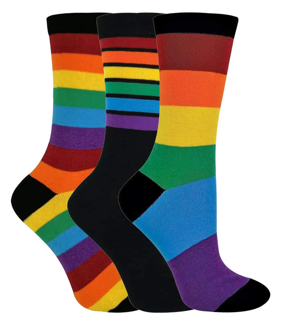 3 Paires Chaussettes Coton avec Arc en Ciel Rayées