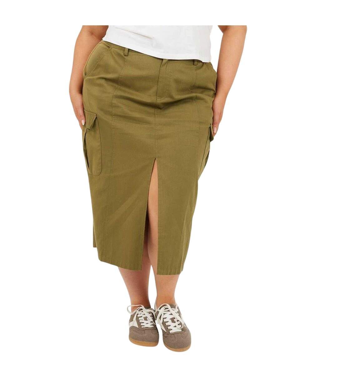 Womens/ladies Denim Plus Cargo Skirt Khaki Green Brave Soul-2