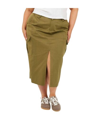 Womens/ladies Denim Plus Cargo Skirt Khaki Green Brave Soul