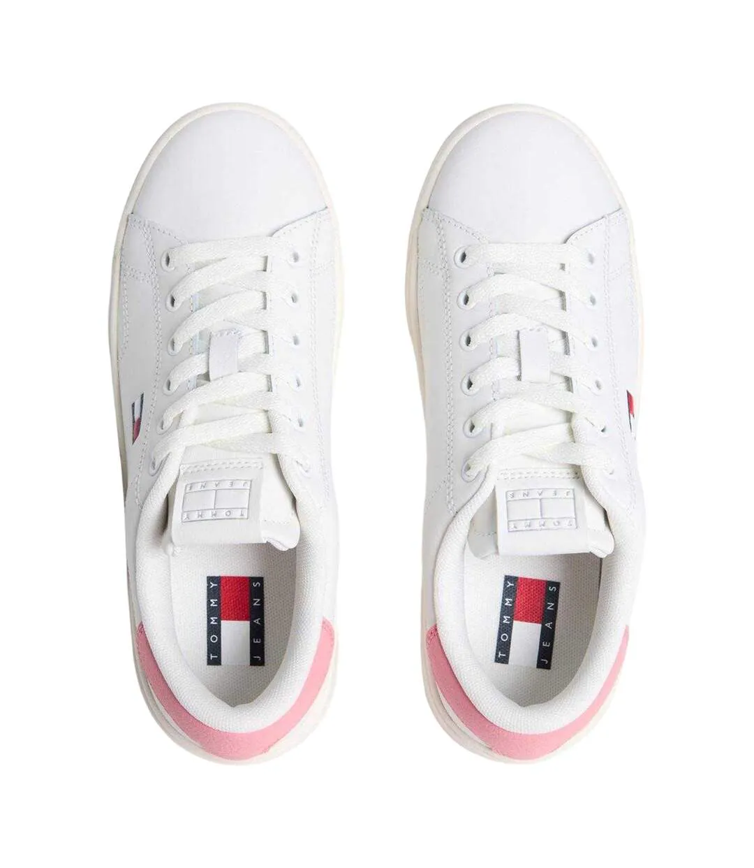 Womens/ladies Script Leather Trainers Ecru Pink Tommy Jeans-3