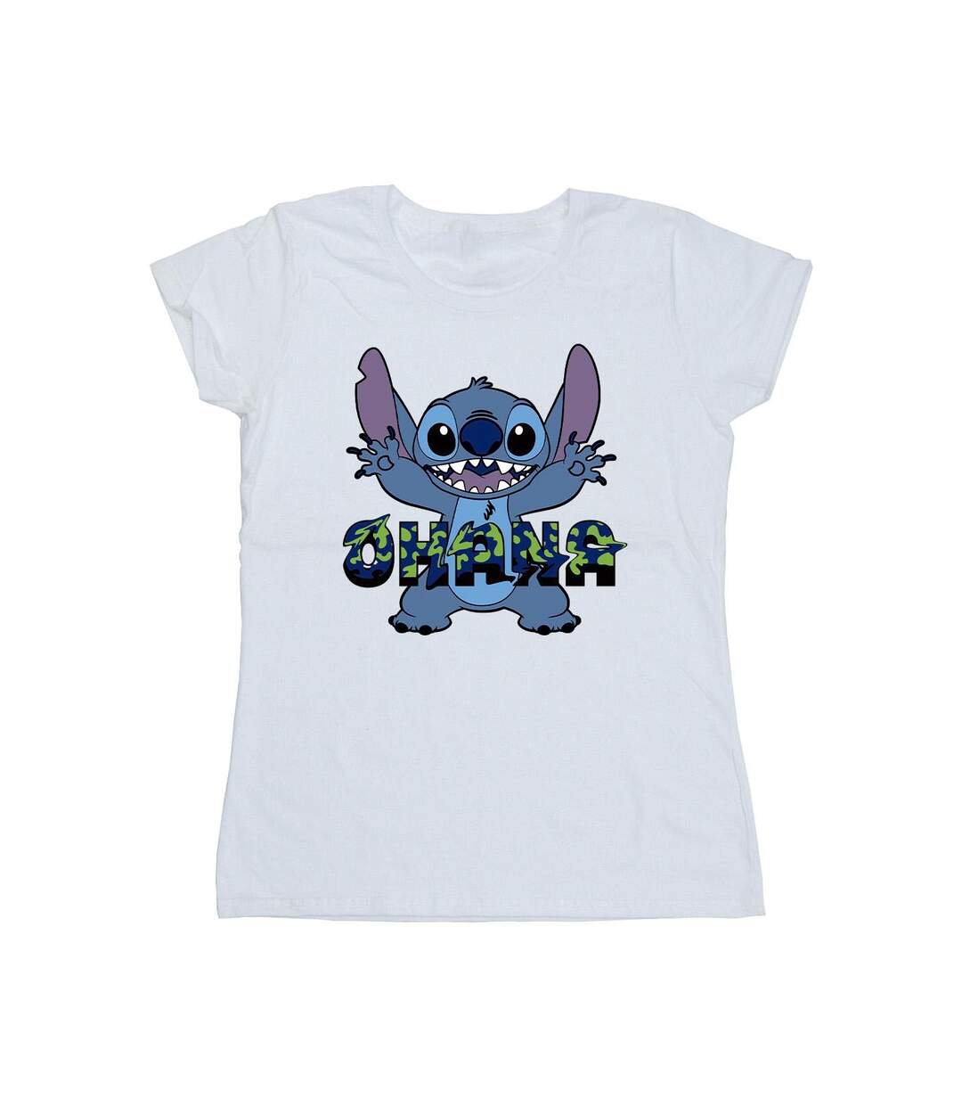 Disney Femmes/Les femmes Lilo And Stitch Ohana Blue Glitch Cotton T-Shirt (Blanc) - UTBI25841-1