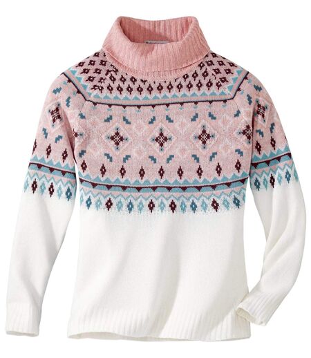 Trykotowy sweter golf z żakardowymi wzorami