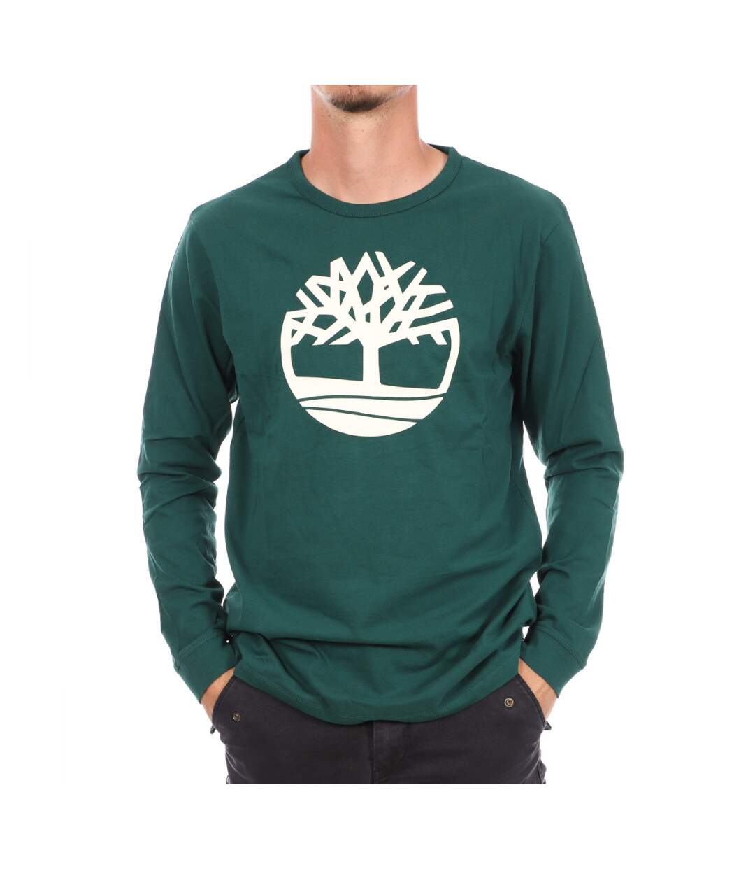 T-Shirt ml vert homme Timberland Tree/LIN Logo Ringer