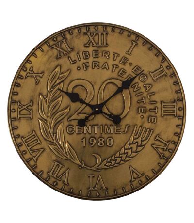Horloge en fer pièce de monnaie 60 cm 20 centimes - Laiton