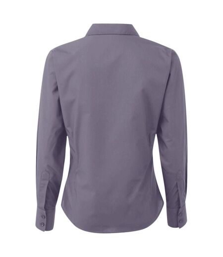 Premier Womens/Ladies Poplin Long Sleeve Blouse / Plain Work Shirt (Steel) - UTRW1090
