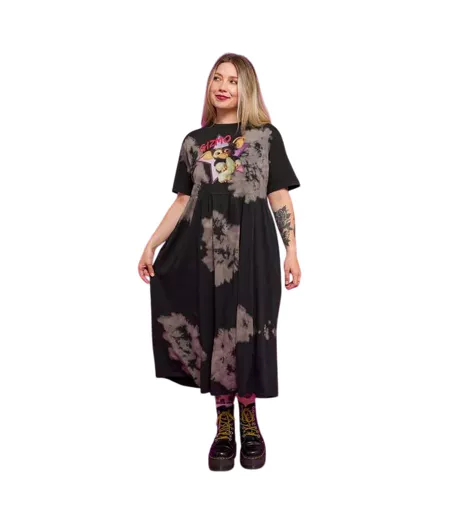 Womens/ladies Gizmo Star Tie Dye Midi Smock Dress Charcoal Gremlins