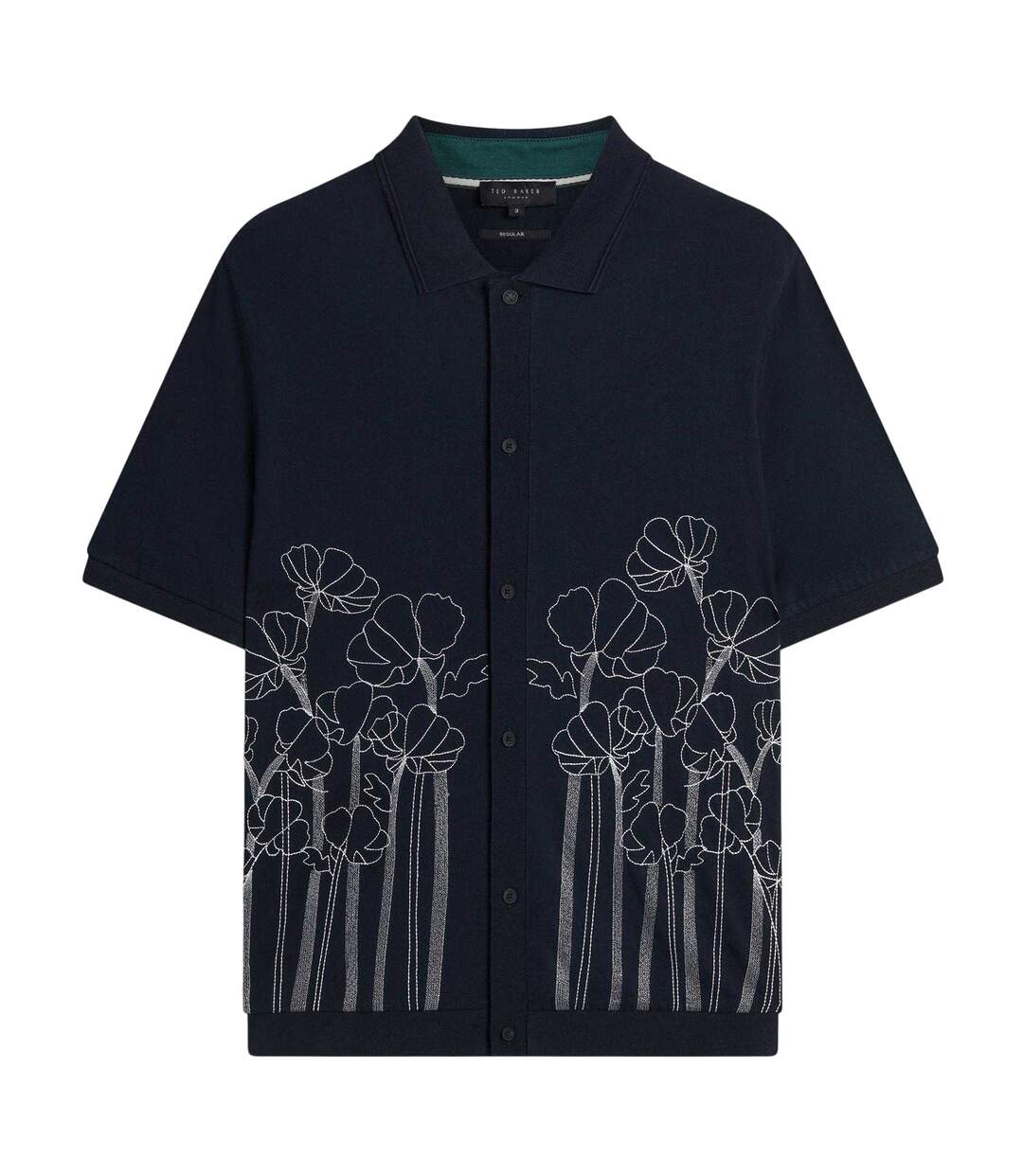 Mens Floral Short-sleeved Polo Shirt Navy Ted Baker-2