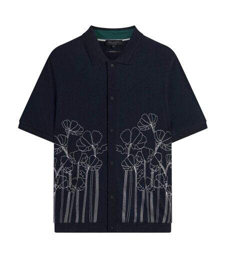Mens Floral Short-sleeved Polo Shirt Navy Ted Baker