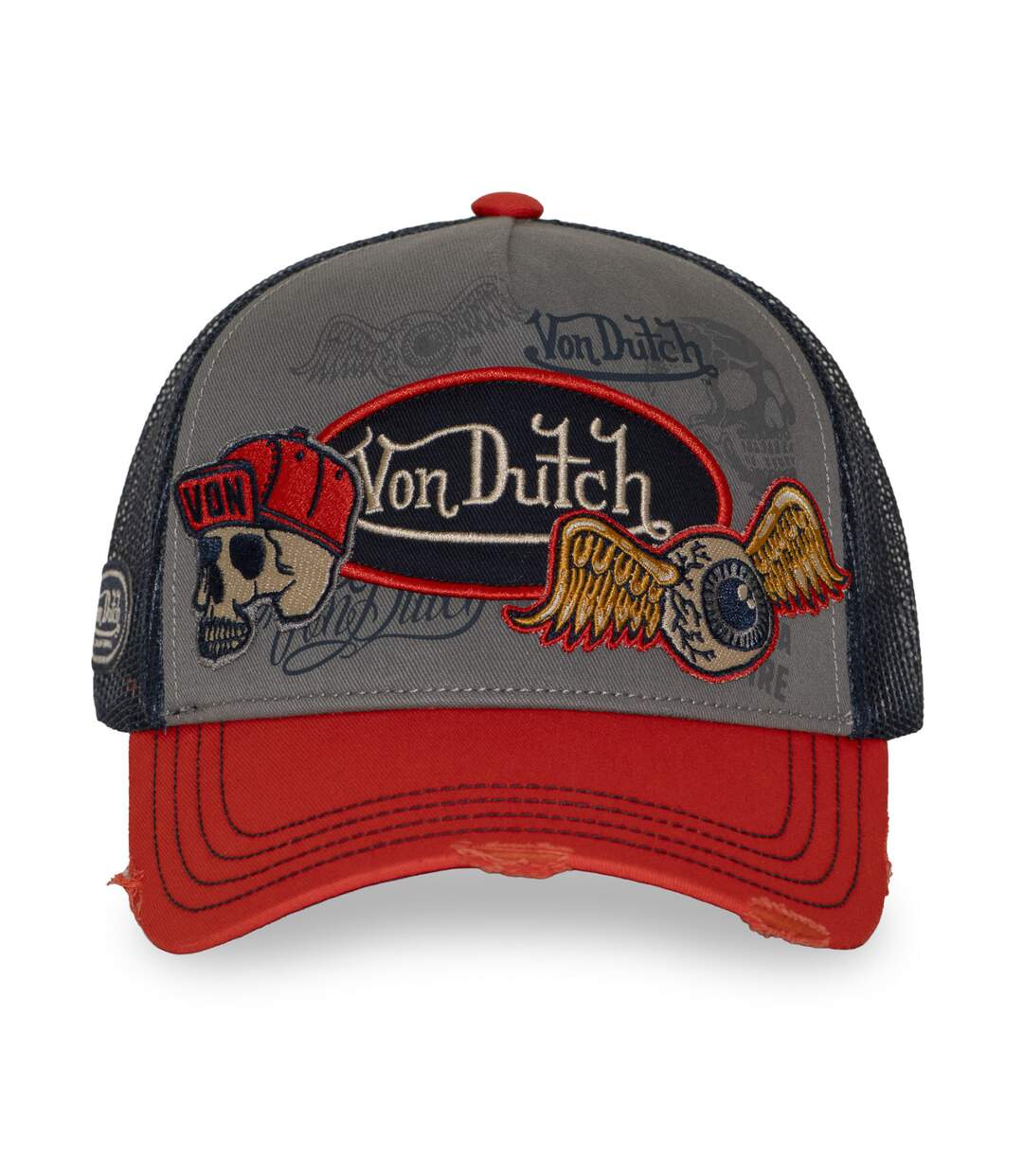 Casquette trucker filet effet usé avec patch et print Patches18 Vondutch-2