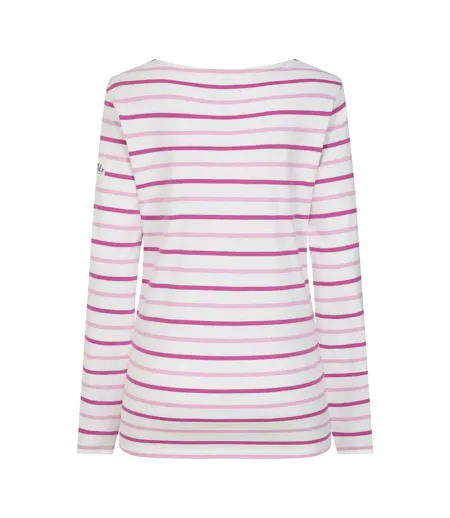 Womens/ladies Breton Colour Stripe Long-sleeved T-shirt Pink Lazy Jacks