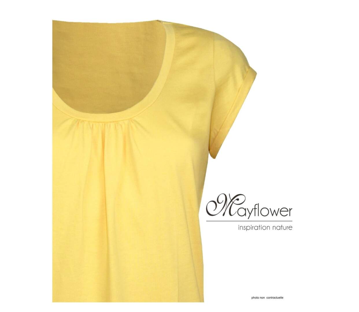 Tee-shirt Mayflower Djibouti2 en coton bio : la touche solaire du col bateau froncé-4