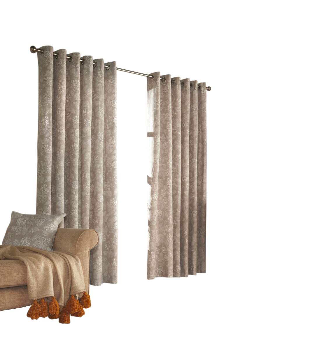 Irwin woodland design ringtop eyelet curtains pair 168x137cm stone Furn