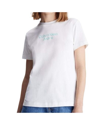 T-shirt Blanc Femme Calvin Klein Jeans Stacked Institutiona - XS