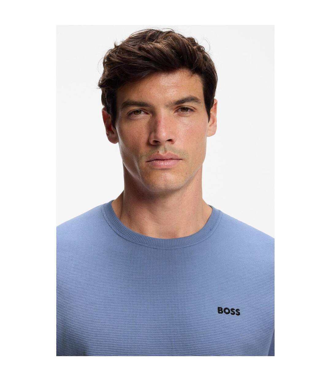 Mens Waffle Knit Pyjama Top Pastel Blue Boss-4