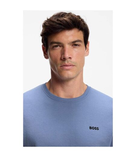 Mens Waffle Knit Pyjama Top Pastel Blue Boss