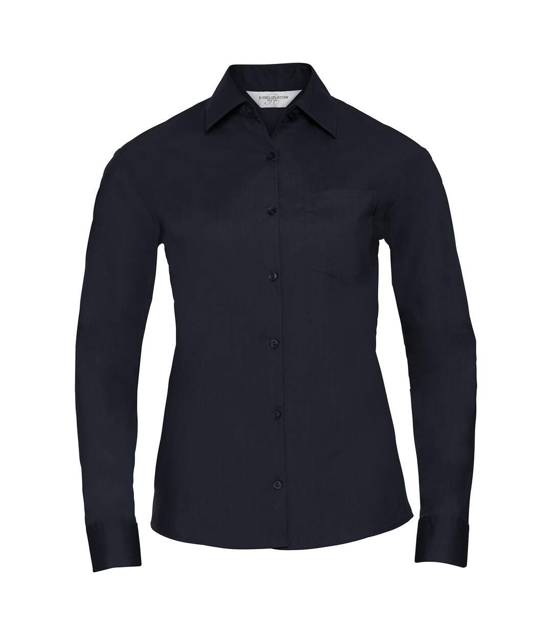 Womens/ladies Poplin Easy-care Long-sleeved Shirt French Navy Russell Collection-1