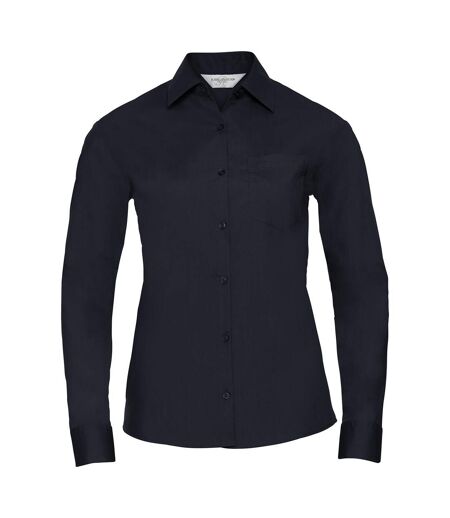 Womens/ladies Poplin Easy-care Long-sleeved Shirt French Navy Russell Collection
