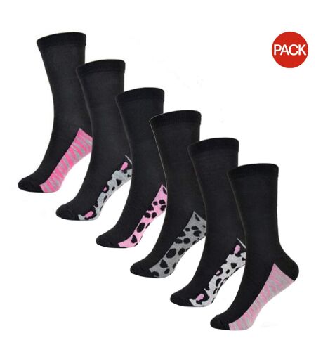 Pack of 6  Womens/ladies animal print socks  black RJM