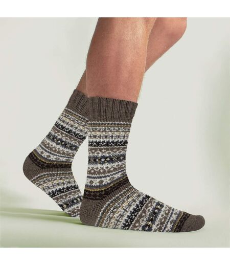 3 Pairs Mens Wool Blend Hiking Socks Cushioned Thermal Fairisle Boot Socks