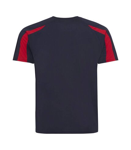 Just Cool Mens Contrast Cool Sports Plain T-Shirt (French Navy/Fire Red)