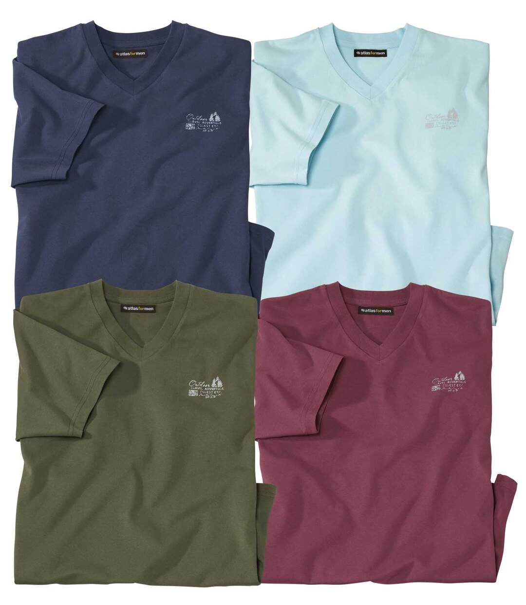 Pack of 4 Men's Outdoor T-Shirts - Navy Sky Blue Khaki Burgundy Atlas For Men