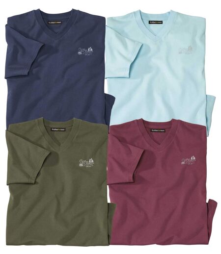 Pack of 4 Men's Casual T-Shirts - Navy Blue Khaki Burgundy