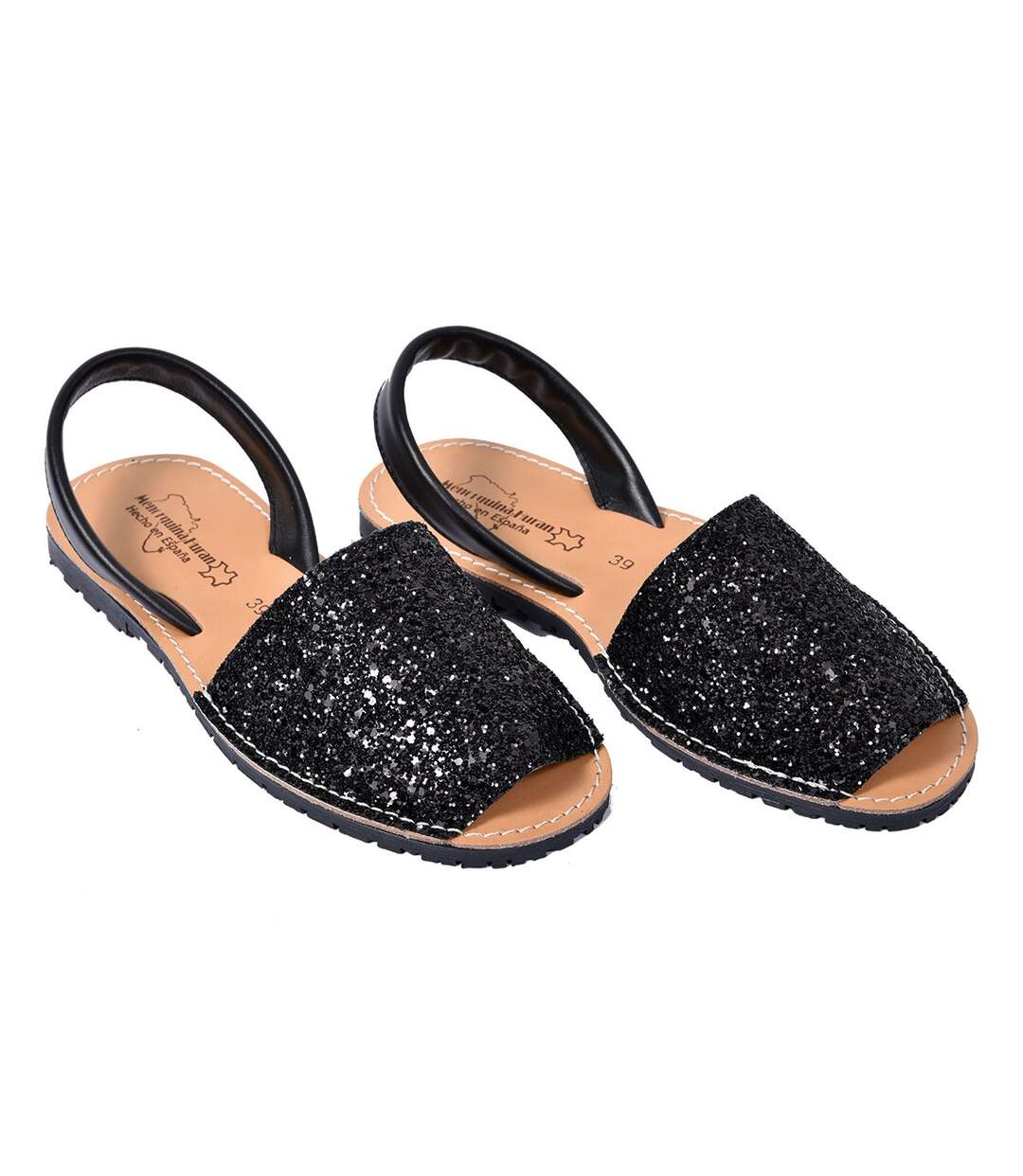 Sandale Nu Pieds Femme PREMIUM CUIR- Chaussure d'été Qualité et Confort - 550 GLITTER NOIR-1