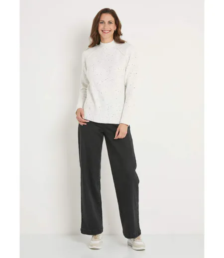 Pull chaud raglan col montant moucheté