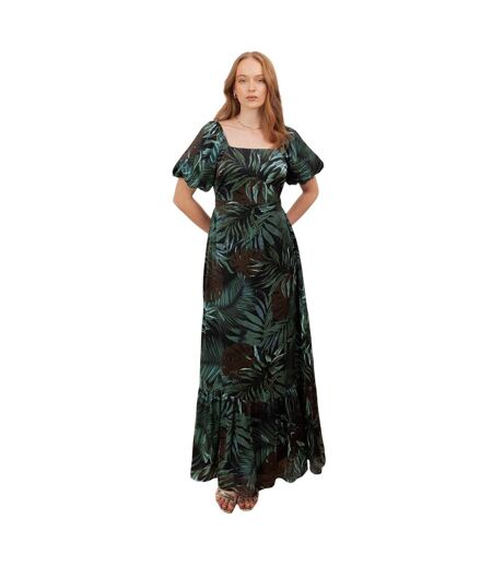 Robe Longue Manches Bouffantes Motif/style Tropical Femme Bleu Marine Lovedrobe