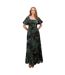 Robe Longue Manches Bouffantes Motif/style Tropical Femme Bleu Marine Lovedrobe-1