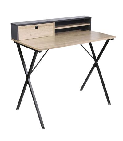 Bureau en Acier et MDF avec Tiroir et Niches de rangement - Noir