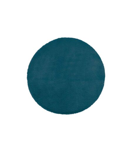 Tapis Rond Imitation Fourrure Doucea 80cm Bleu Canard