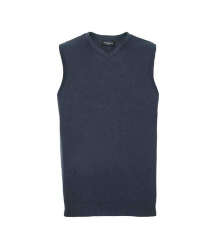 Mens knitted v neck sleeveless sweatshirt french navy Russell Collection