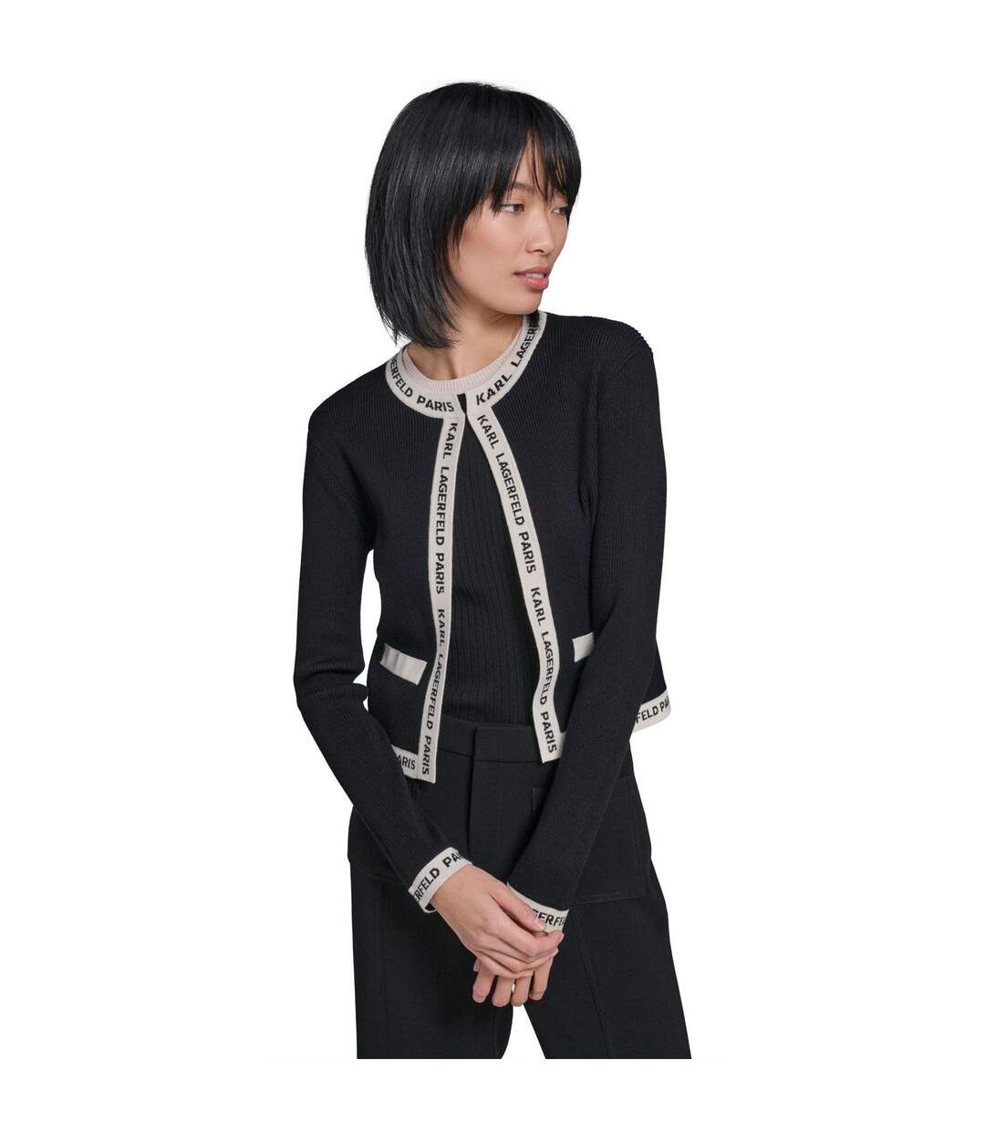 Cardigan Manches Longues Femme Noir Café Moka Karl Lagerfeld-1