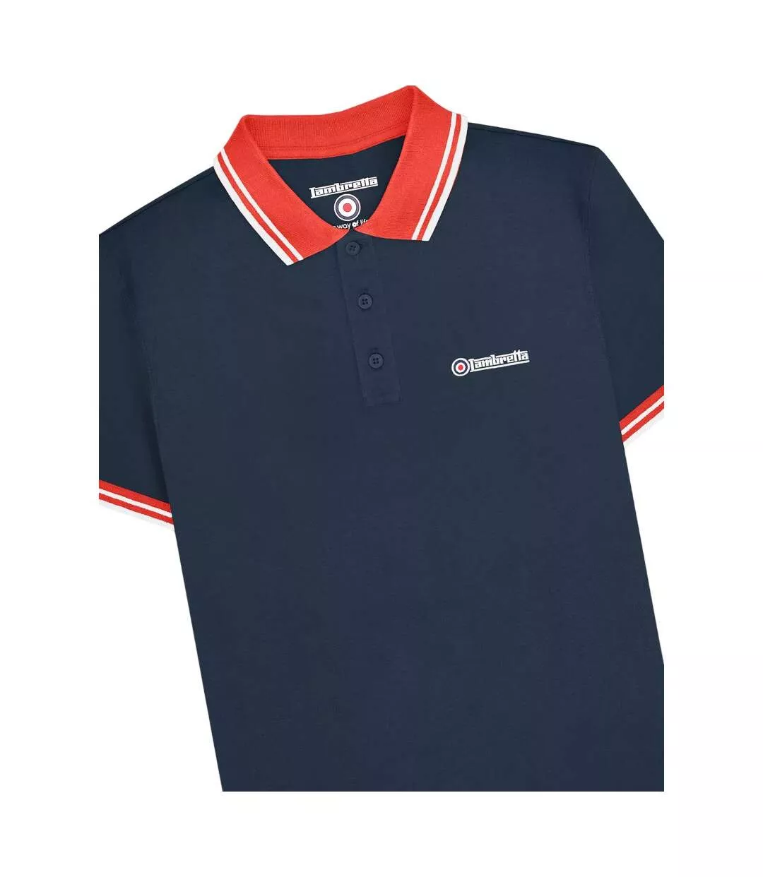 Polo Motif/style Rayure Contrastée Sur Bord Homme Bleu Marine Rouge Lambretta-4