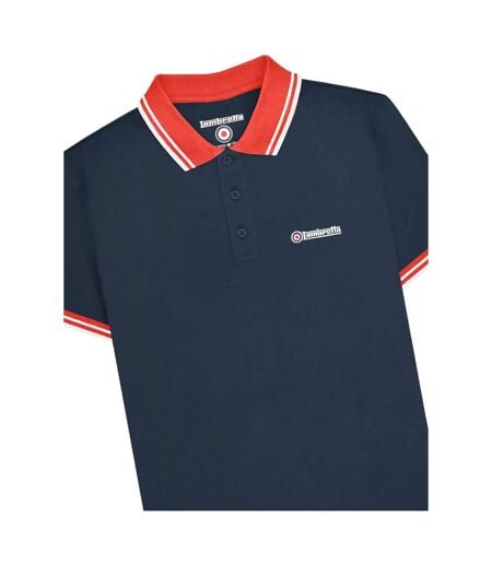 Polo Motif/style Rayure Contrastée Sur Bord Homme Bleu Marine Rouge Lambretta