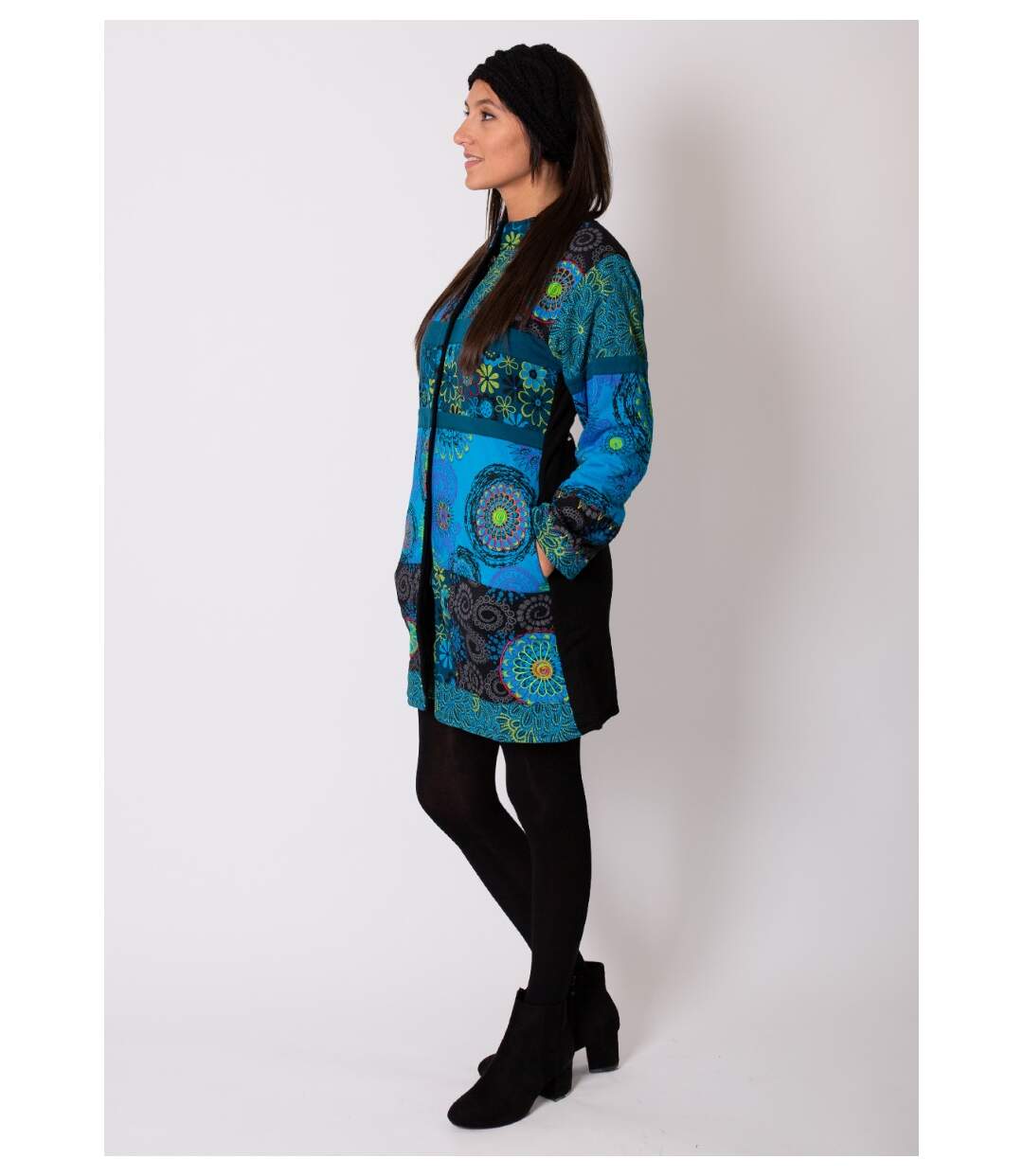 Manteau doublé polaire KWANGO ethnique bleu Coton Du Monde