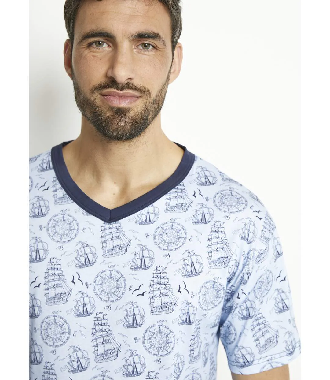 Pyjama short col V jersey coton-4
