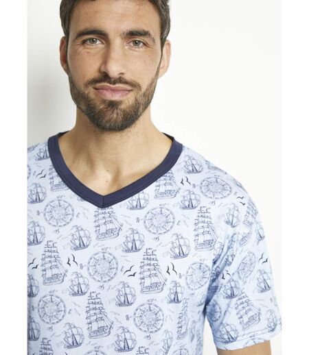 Pyjama short col V jersey coton