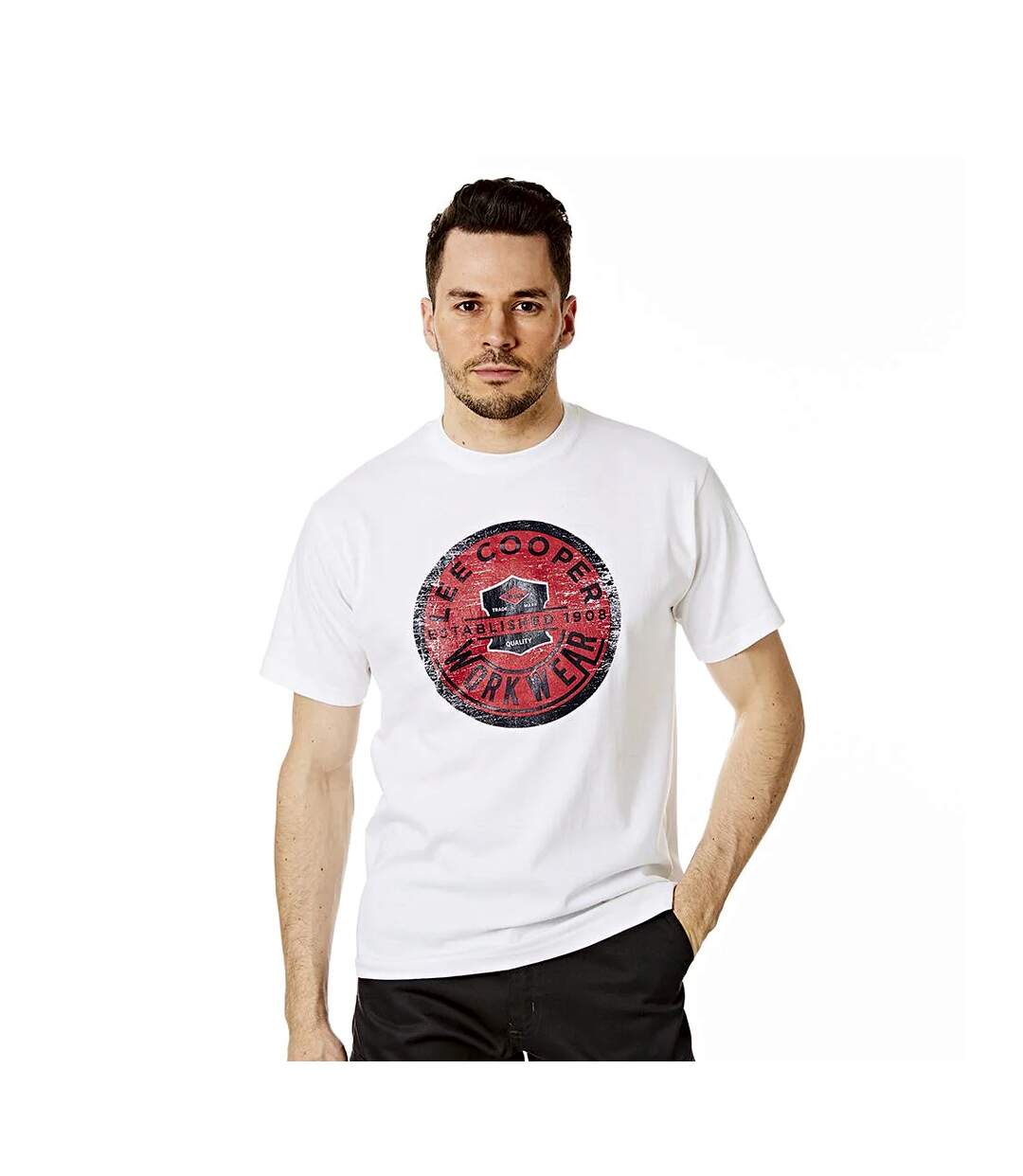 T-shirt homme blanc Lee Cooper-4