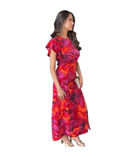 Robe Mi-longue Manches Volantées Motif/style Floral Femme Orange AX Paris